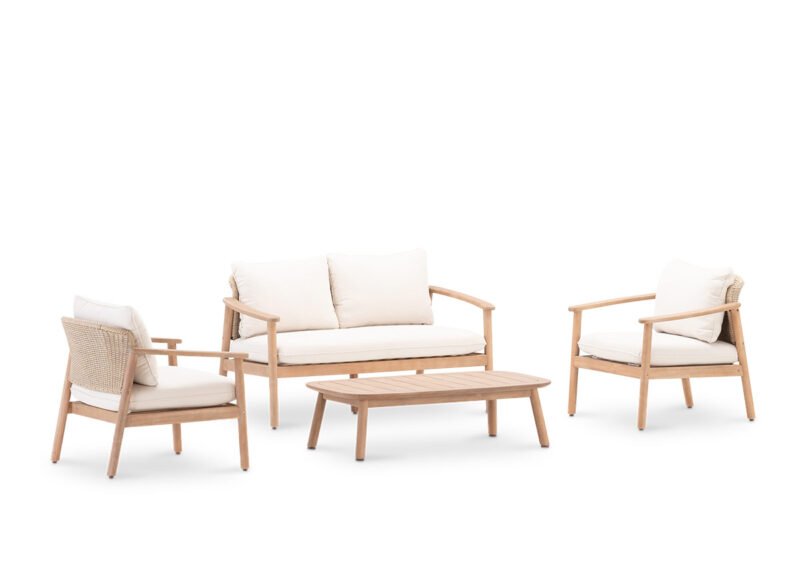 Set Gartensofas aus Holz und beigem Seil 4 Sitze – Brera