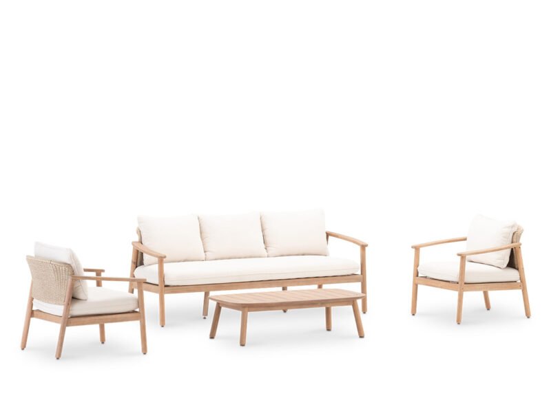 Conjunto de sofás de jardín madera y cuerda beige 5 plazas – Brera
