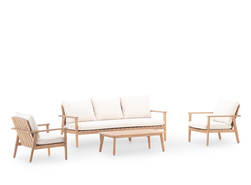 Set aus 5-Sitzer-Gartensofas und -kissen aus Holz – Portland
