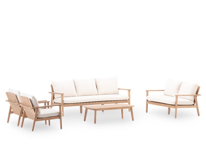 Conjunto de sofás de jardim de 7 lugares madeira e almofadas – Portland