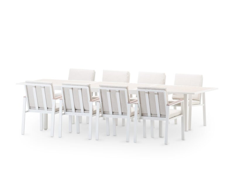 White aluminum garden dining set 8 seats – Kyoto