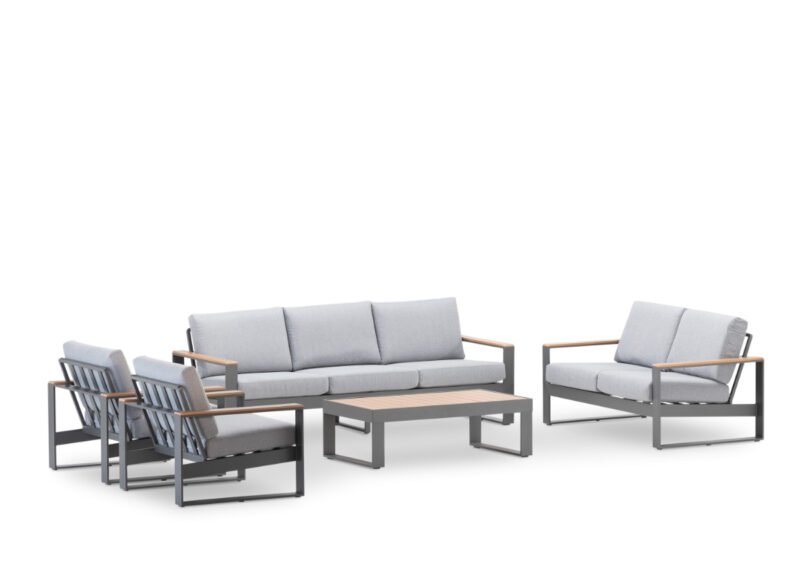 Anthrazitfarbene Aluminium-Gartengarnitur 7 Sitze – Kyoto