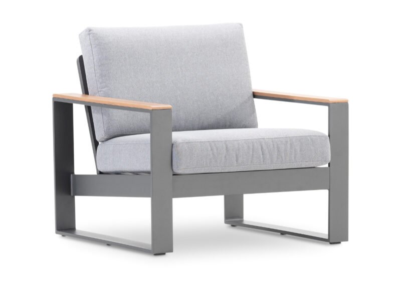 Pack de 2 fauteuils d’extérieur en aluminium anthracite et coussin gris – Kioto