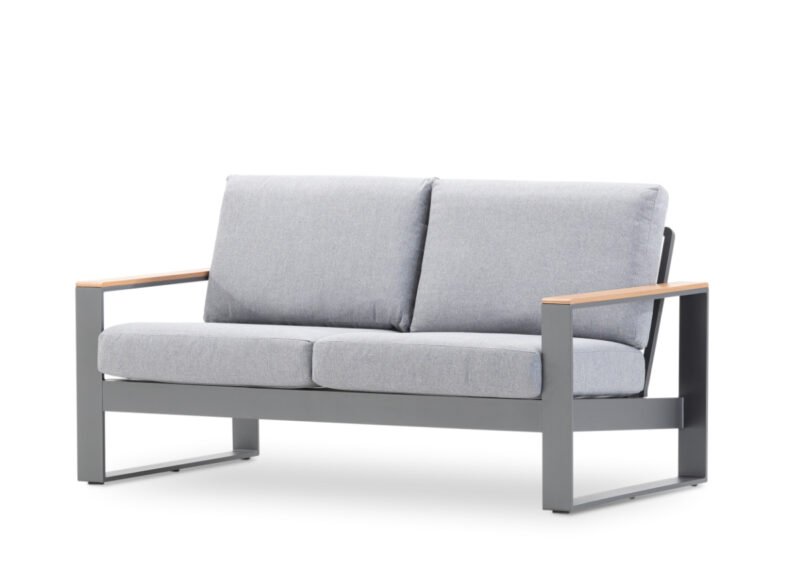 Outdoor-Sofa aus anthrazitfarbenem Aluminium und grauem 2-Sitzer-Kissen – Kyoto