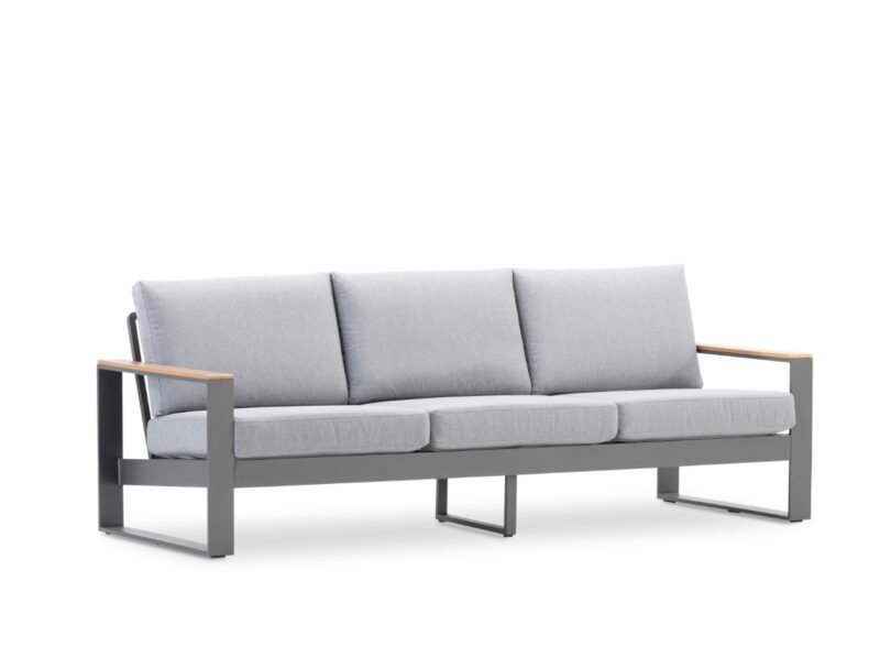 Outdoor-Sofa aus anthrazitfarbenem Aluminium und grauem 3-Sitzer-Kissen – Kyoto