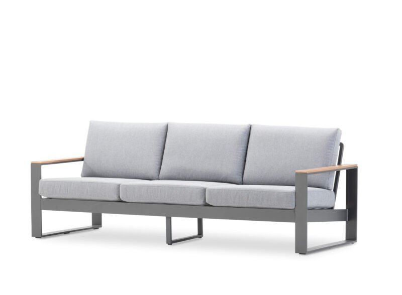 Outdoor-Sofa aus anthrazitfarbenem Aluminium und grauem 3-Sitzer-Kissen – Kyoto