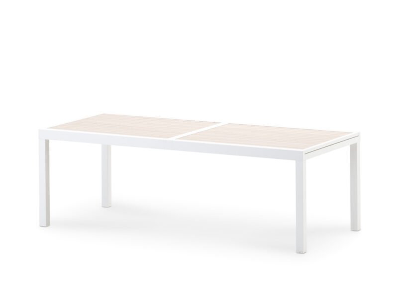 Table de jardin extensible blanc et imitation bois 336/224×100 – Kyoto
