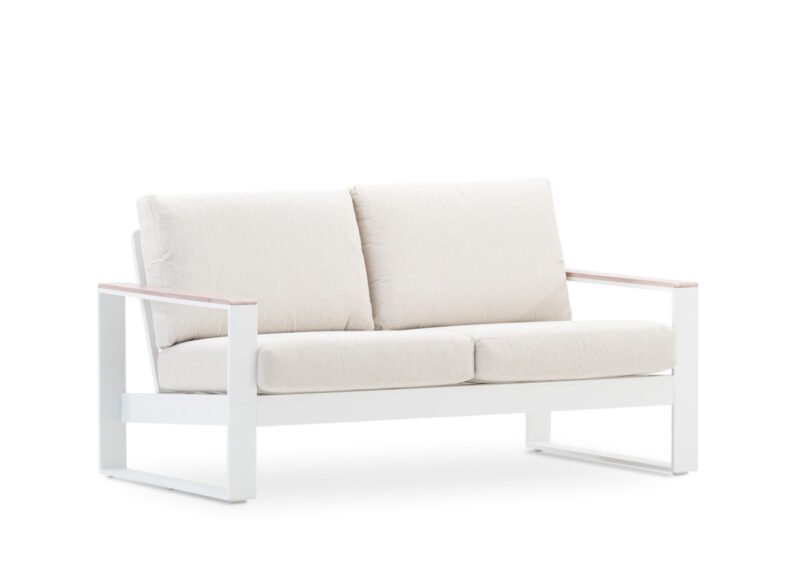 Outdoor sofa in white aluminum and beige cushion 2 seats – Kioto