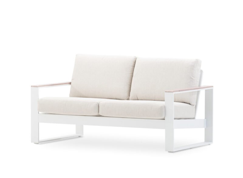 Outdoor sofa in white aluminum and beige cushion 2 seats – Kioto