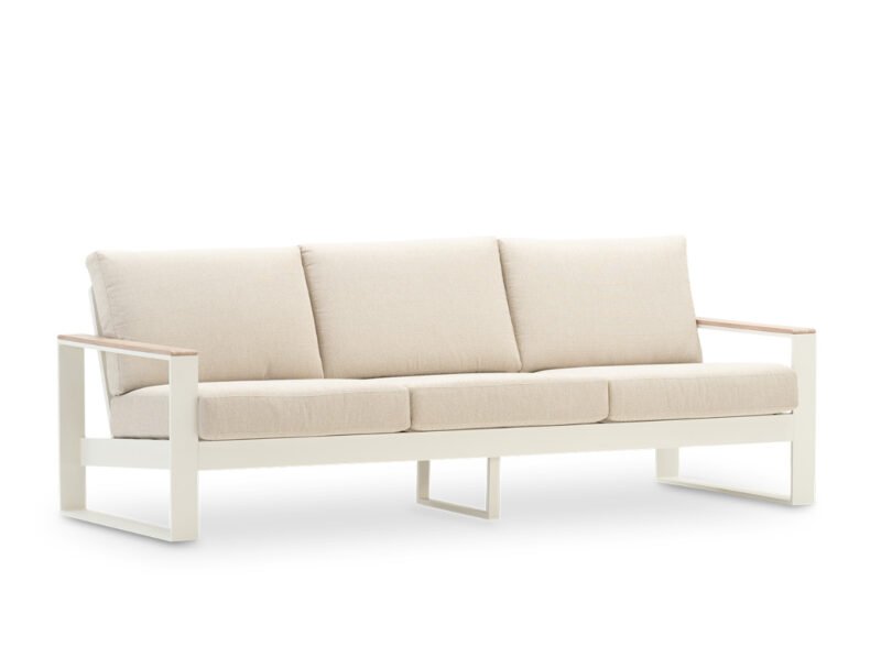 Sofá de exterior aluminio blanco y cojín beige 3 plazas – Kioto