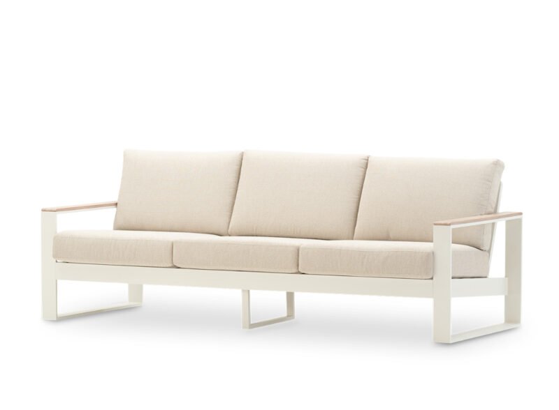 Outdoor sofa in white aluminum and beige cushion 3 seats – Kyoto