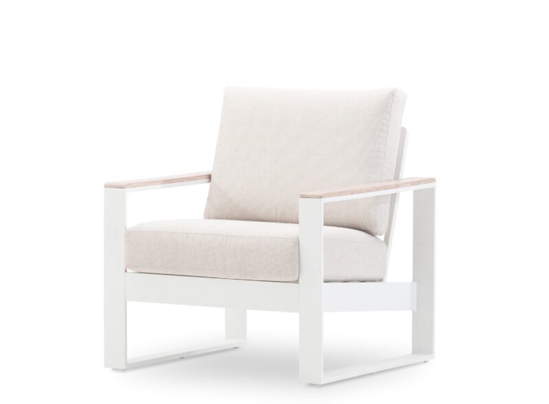 Pack 2 fauteuils d’extérieur en aluminium blanc et coussin beige – Kyoto