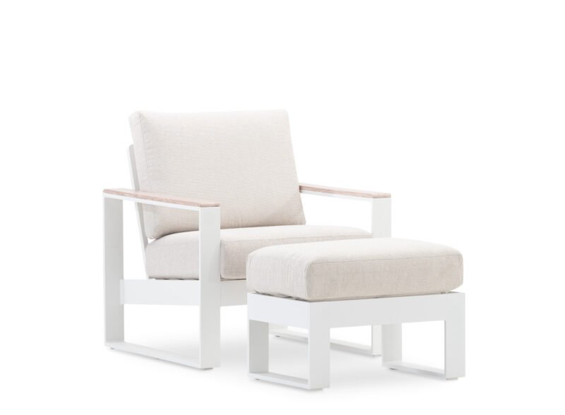 Set of 2 garden armchairs with white footrest – Kyoto