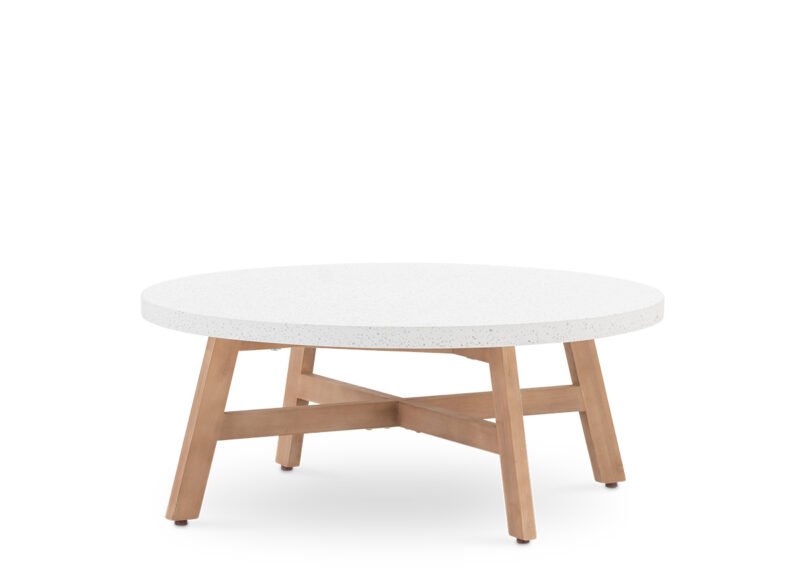 Runder niedriger Gartentisch aus Holz und Terrazzo 100cm – Lucca