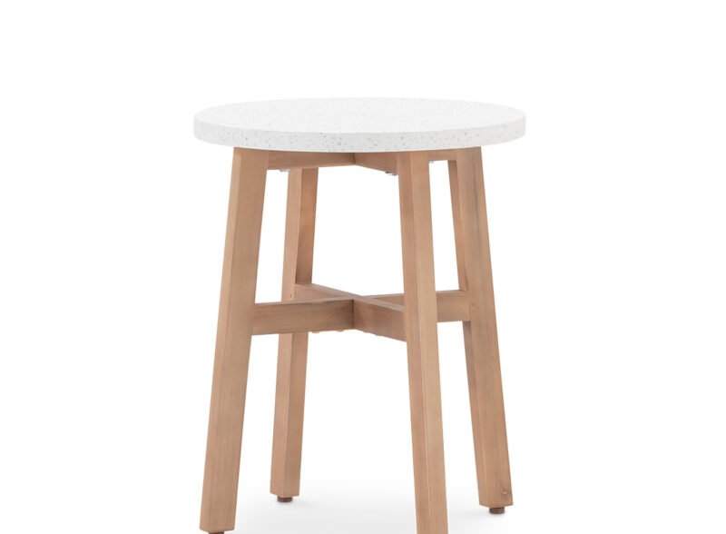 Round low garden table wood and terrazzo 50cm – Lucca