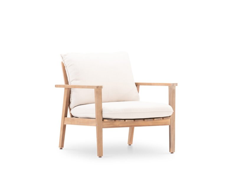 Pack de 2 fauteuils de jardin bois et coussins bruts – Portland