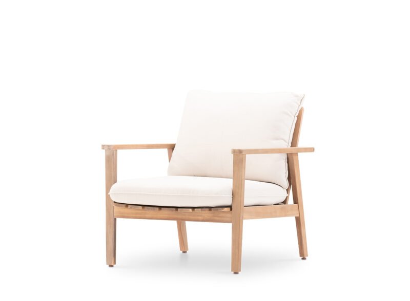 Pack of 2 garden armchairs wood and cushions raw – Portland