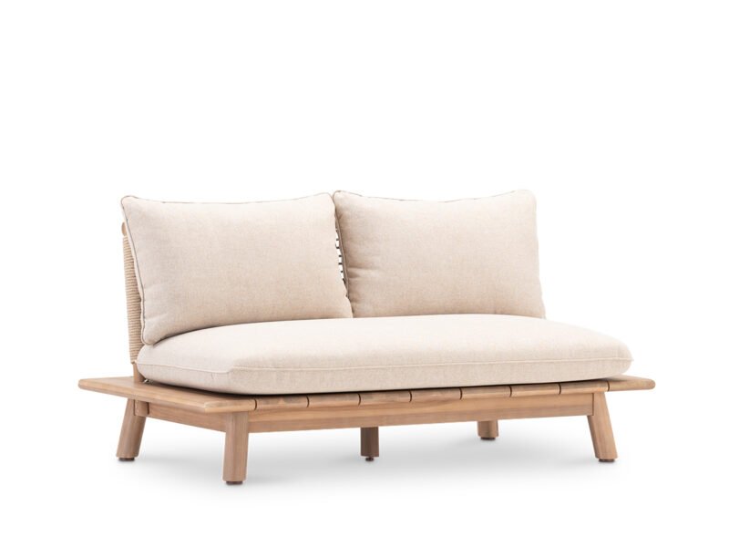Low wood and beige rope garden sofa 2 seats – Icaria