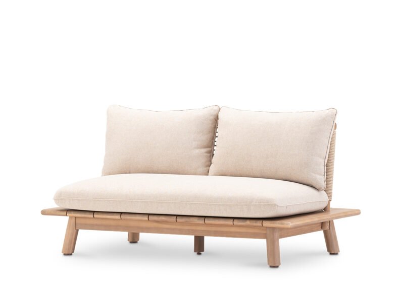 Low wood and beige rope garden sofa 2 seats – Icaria