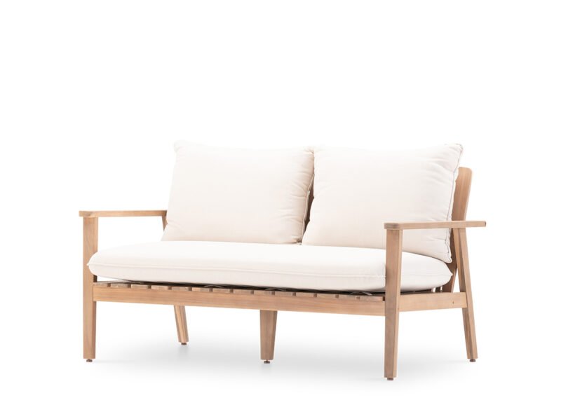 Gartensofa Holz und rohe Kissen 2 Sitze – Portland