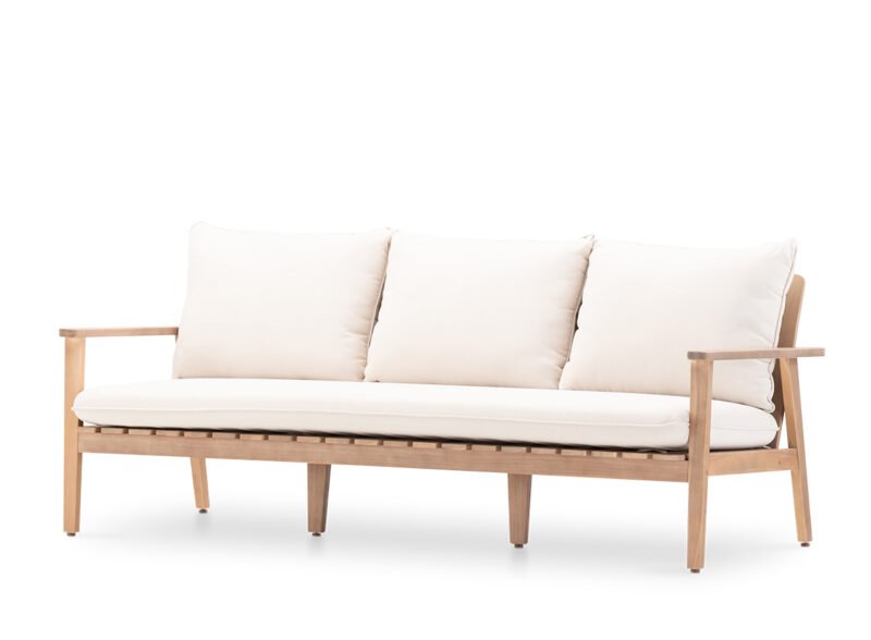 Gartensofa Holz und rohe Kissen 3 Sitze – Portland