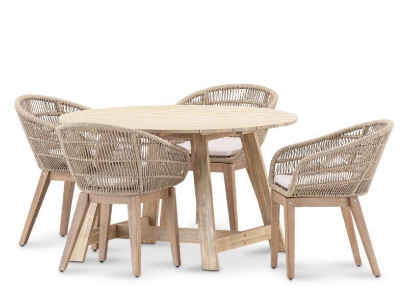 4-seater round wooden garden dining set – Java Light | Sicily