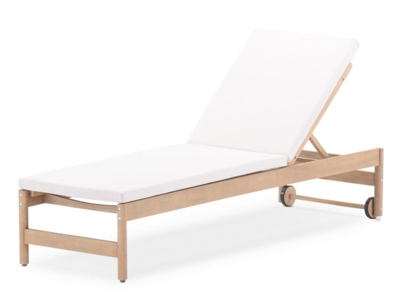 Pack 2 chaises longues avec roulettes en bois textilène et coussins bruts – Sicile