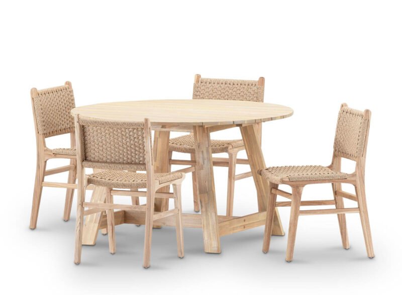 Set de salle à manger de jardin 4 places table ronde en bois D130 – Java & Modène