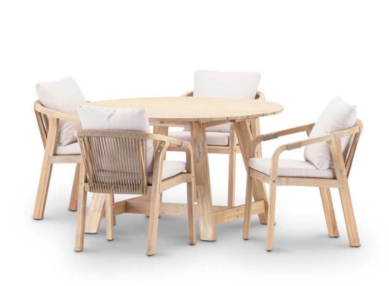 Set de salle à manger de jardin 4 places Table ronde en bois D130 – Java & Riviera