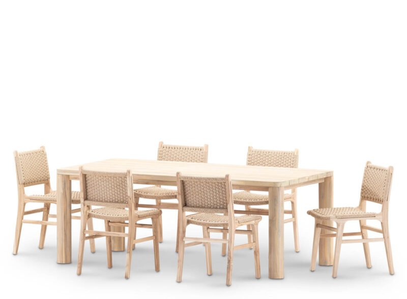 Conjunto de comedor de jardín madera y ratán sintético 6 plazas – Bruna | Modena