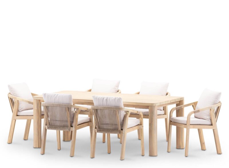 6-seater wood and rope garden dining set – Bruna | Riviera