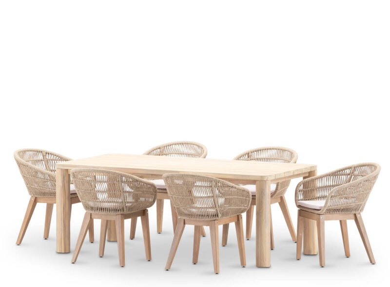 6-seater wood and rope garden dining set – Bruna | Sicily