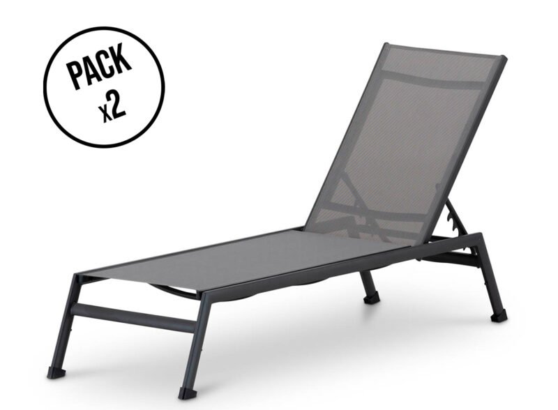 Pack of 2 textilene and anthracite aluminum garden loungers – Saitama