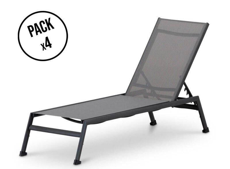 Pack of 4 textilene and anthracite aluminum garden loungers – Saitama