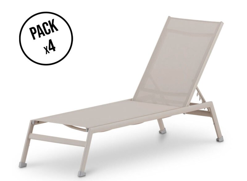 Pack of 4 textilene and aluminum beige garden loungers – Saitama