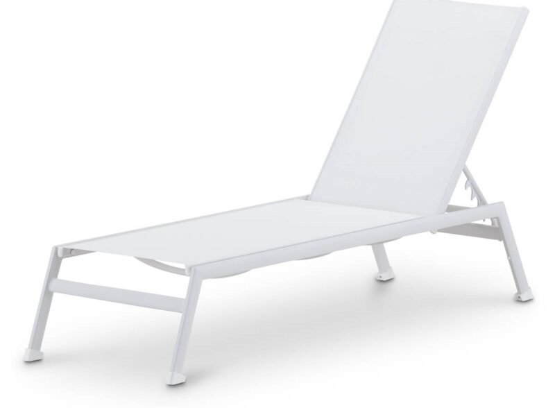 Chaise longue de jardin en textilène et aluminium blanc – Saitama