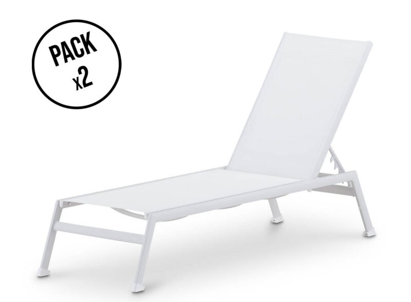 Pack of 2 garden loungers textilene and white aluminum – Saitama