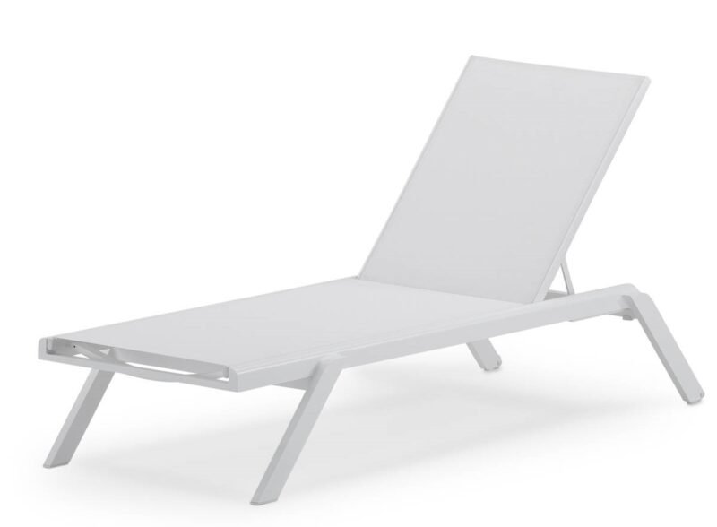 Chaises longues de jardin en textilène et aluminium blanc – Nagano