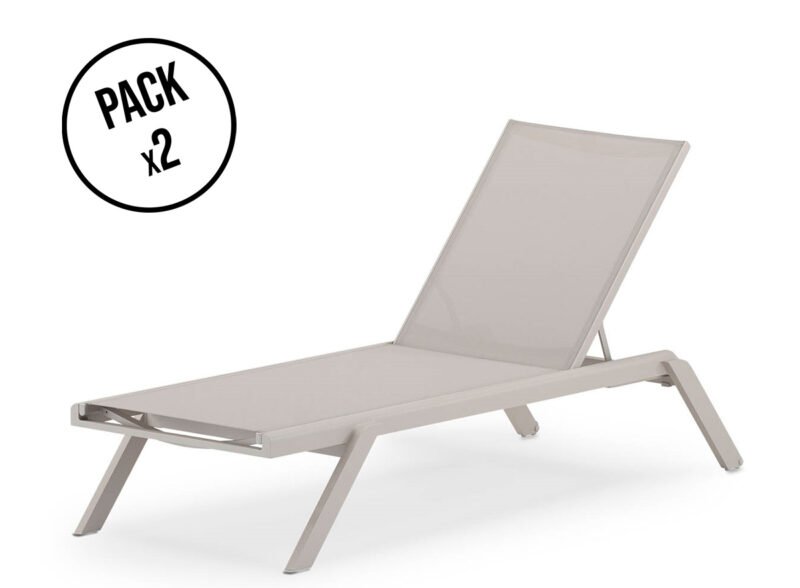 Pack of 2 garden loungers textilene and beige aluminum – Nagano