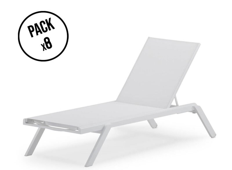 Pack of 8 garden loungers textilene and white aluminum – Nagano