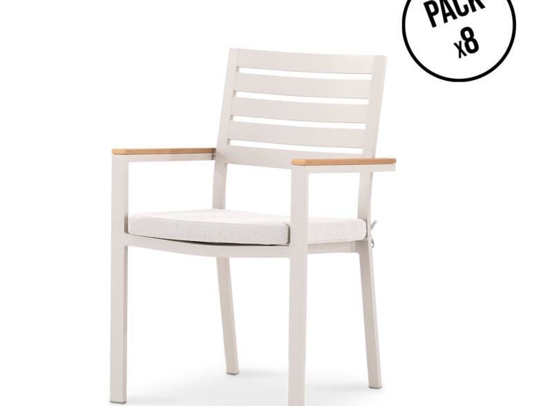 Pack of 8 stackable chairs white aluminum with cushion – Osaka (copia)