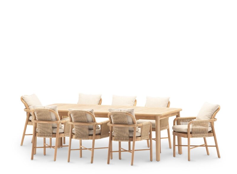 Comedor de Exterior de 8 plazas de Madera de Teca y Ratán – Delfos