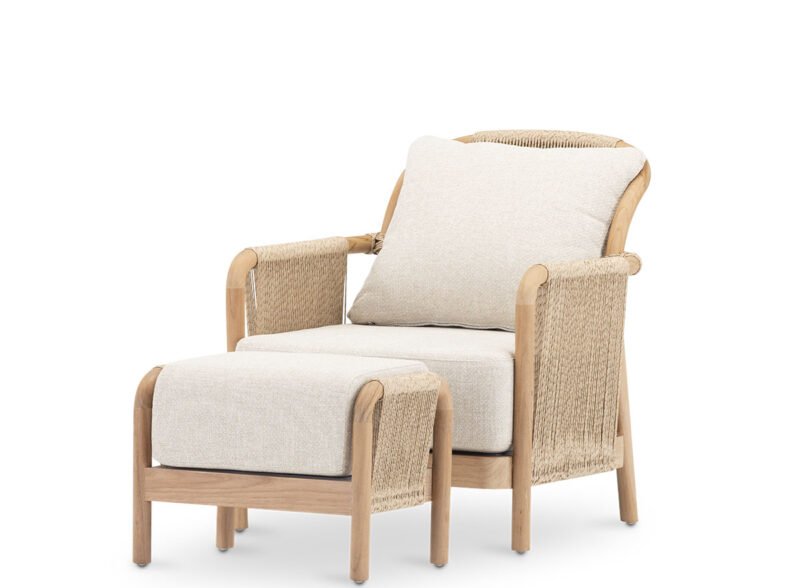 Sillón de jardín con Reposapiés de Madera de Teca y Ratán – Delfos Sillón de jardín con Reposapiés de Madera de Teca y Ratán – Delfos