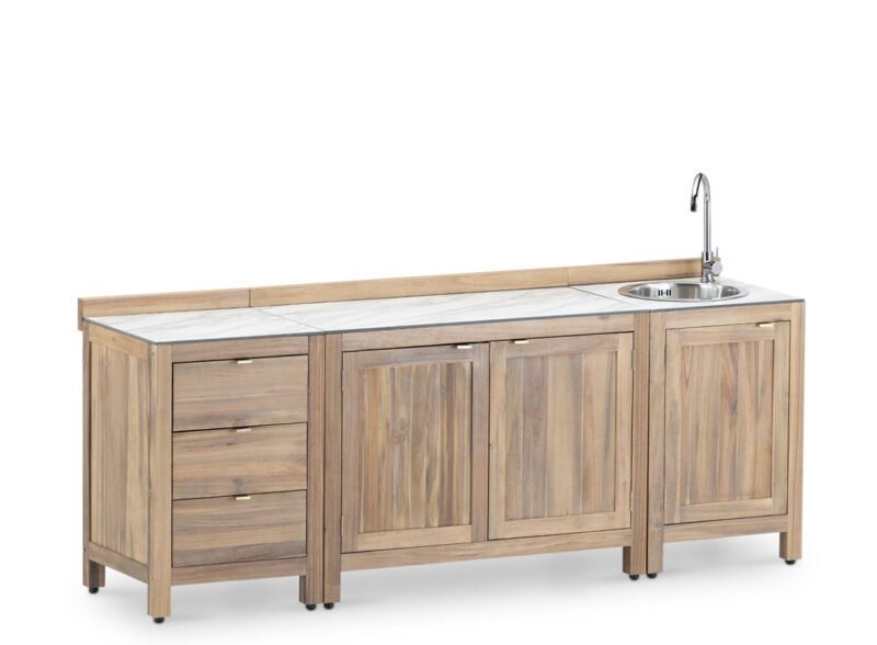 Conjunto 3 Modulos Cocina Exterior 240X60 Marmol Blanco – Estio