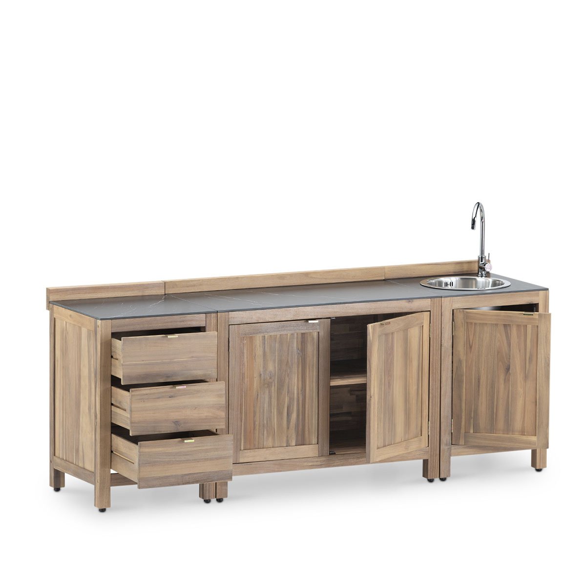 estio modulo cocina jardin con cajones y fregadero negro