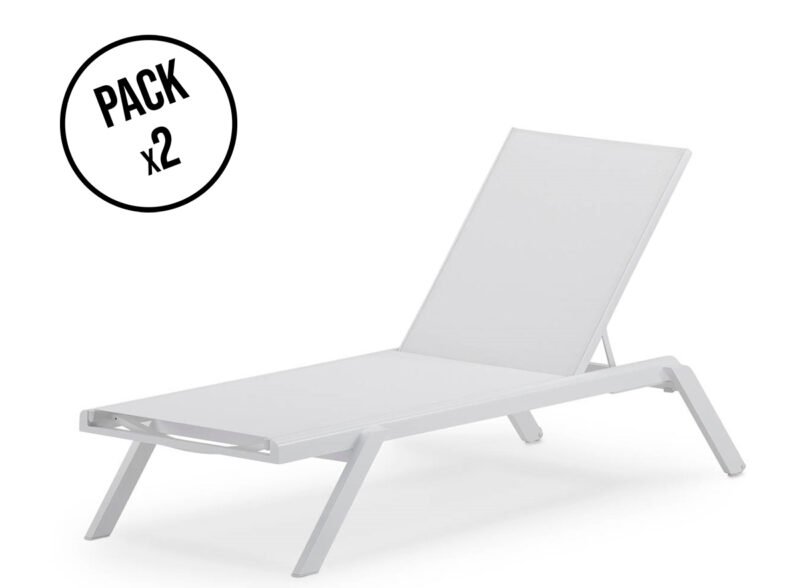 Pack of 2 garden loungers textilene and white aluminum – Nagano