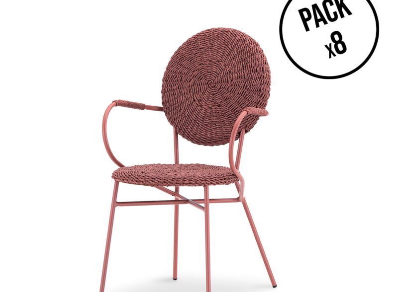 Pack de 8 Sillas Apilables de Acero y Ratán Terracota – Narbona