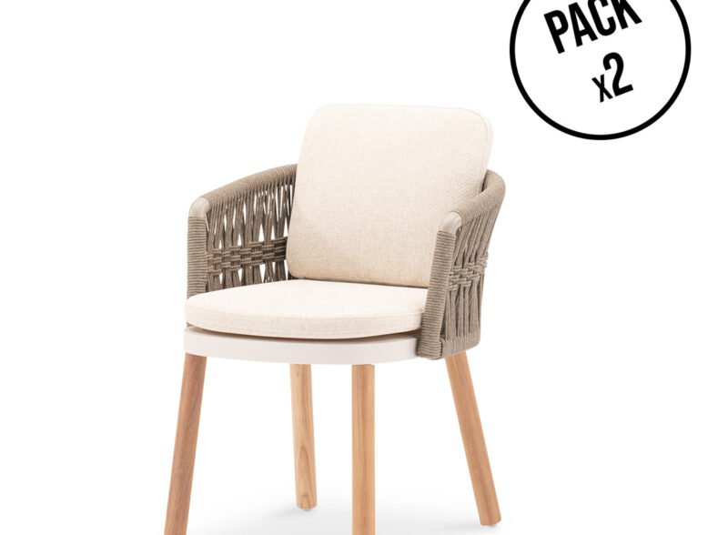 Pack de 2 sillas de Teca y Cuerda Taupé – Mila Pack de 2 sillas de Teca y Cuerda Taupé – Mila