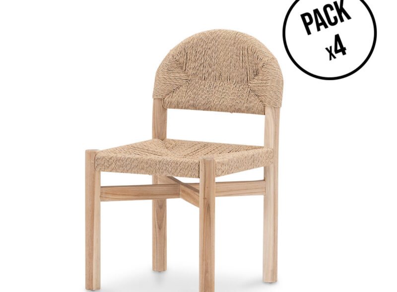 Pack de 4 Sillas de Madera de Teca y Ratán color Natural – Smara
