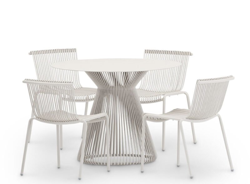 Comedor de Exterior 4 Plazas Mesa Redonda 99Cm Aluminio Natural – Trece
